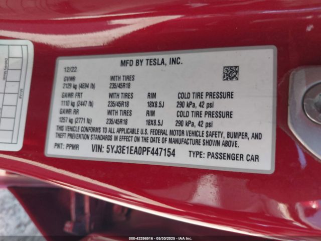 5YJ3E1EA0PF447154 Tesla Model 3 Rear-wheel Drive