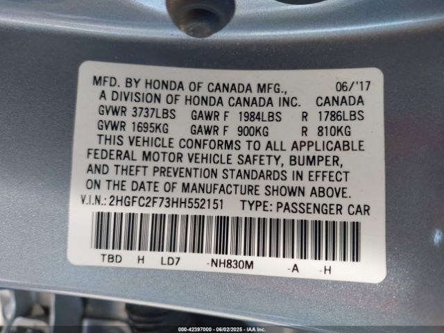 2HGFC2F73HH552151 Honda CIVIC EX