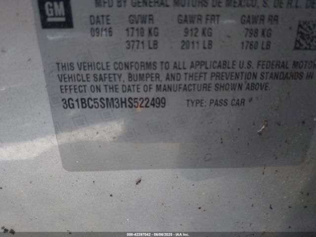 3G1BC5SM3HS522499 Chevrolet Cruze Ls Auto