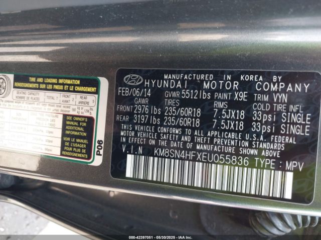 KM8SN4HFXEU055836 Hyundai Santa Fe Gls