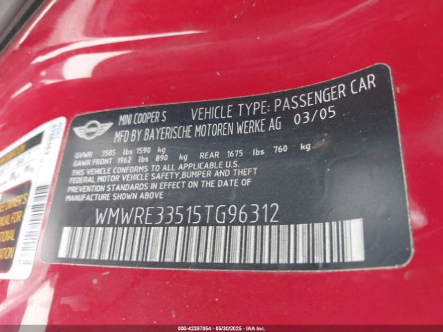 2005 MINI COOPER S WMWRE33515TG96312 Photo 8