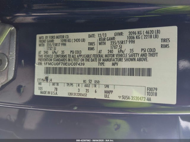 Ford 2014 2014 1FMCU0F70EUC07439 Image 9