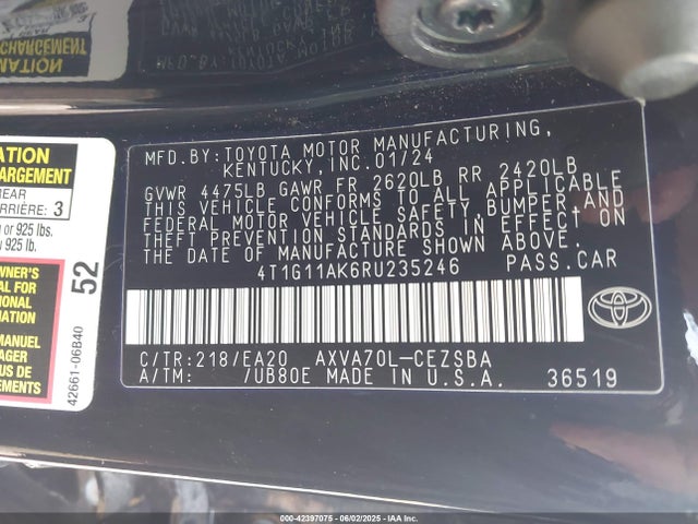 4T1G11AK6RU235246 Toyota a25a-fks