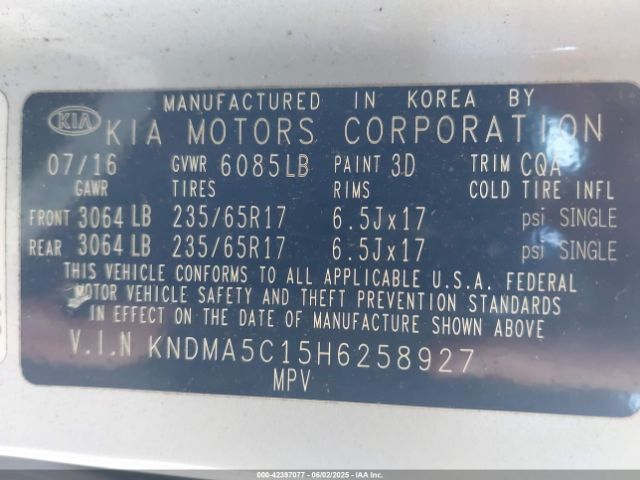 KNDMA5C15H6258927 KIA 2017