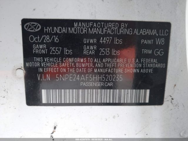 5NPE24AF5HH520235 Hyundai Sonata