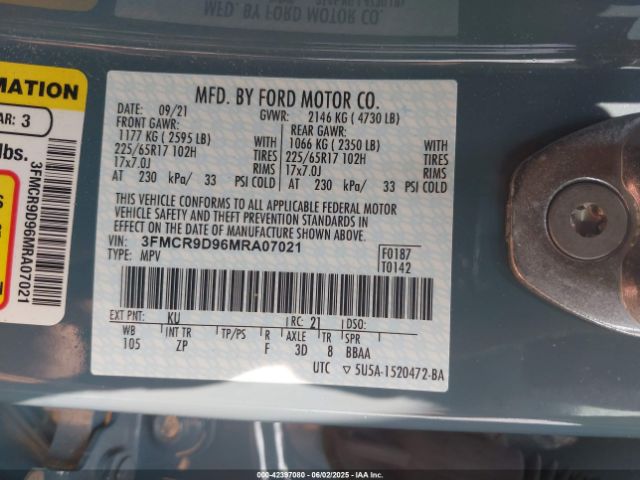 2021 FORD BRONCO SPORT 3FMCR9D96MRA07021 Photo 8