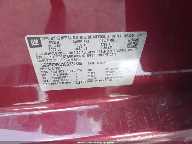 3GCPCREC1EG232865 Chevrolet l83 - vvt, afm (active fuel management), aluminum