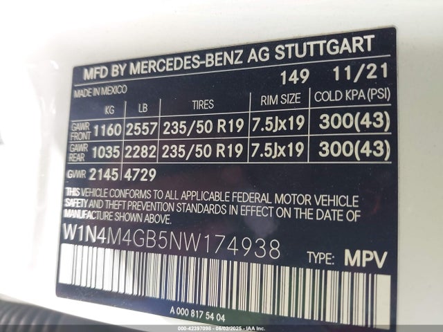 W1N4M4GB5NW174938 Mercedes-Benz m260