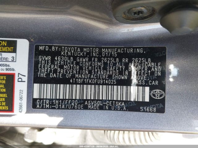 4T1BF1FK0FU914025 Toyota 2ar-fe
