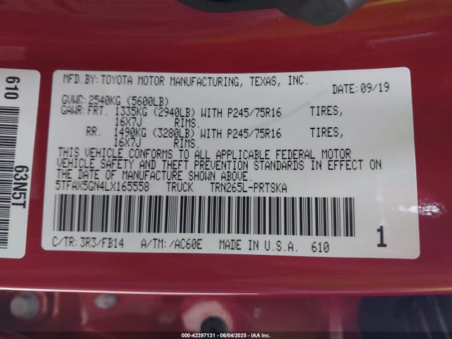 5TFAX5GN4LX165558 Toyota 2tr-fe
