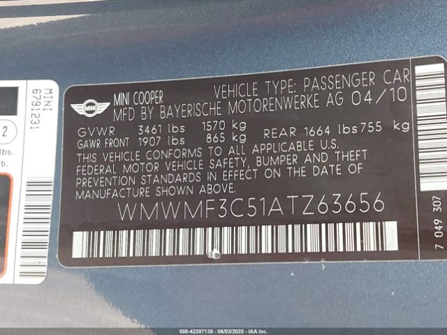 2010 MINI COOPER WMWMF3C51ATZ63656 Photo 8