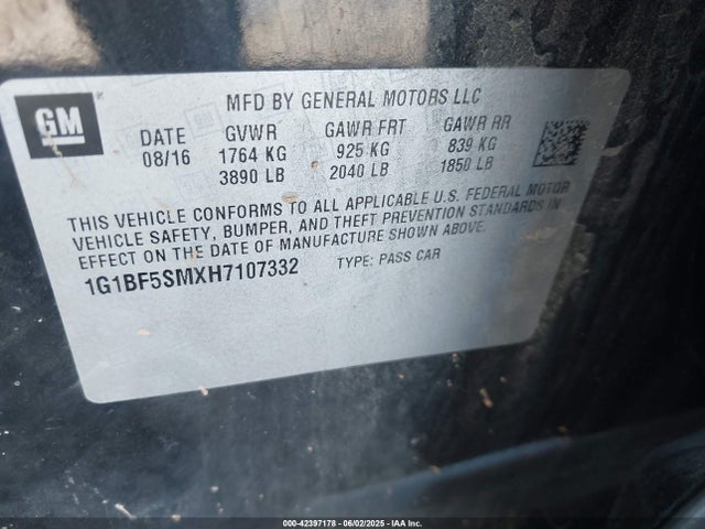 1G1BF5SMXH7107332 Chevrolet le2 -di: direct injection, vvt: variable valve timing, gen, alum