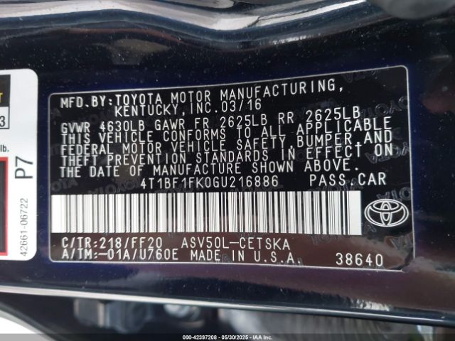 4T1BF1FK0GU216886 Toyota CAMRY SE