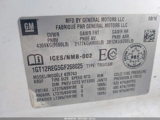 1GT12REG5GF268025 GMC l96 - flexible fuel (gas/ethanol), sfi iron
