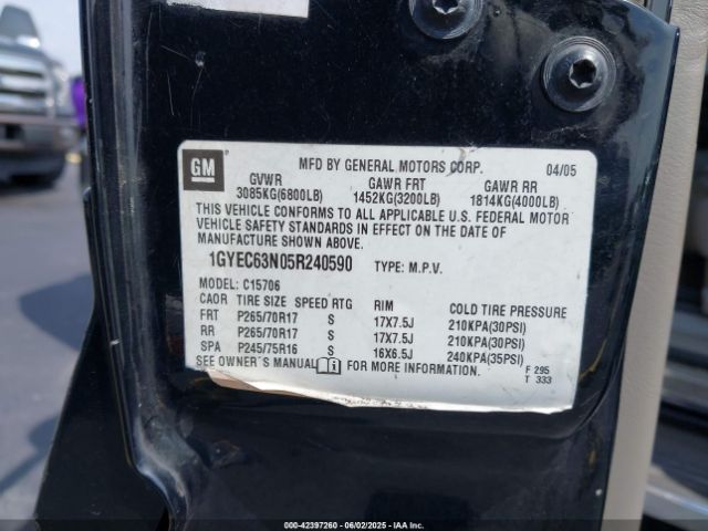2005 CADILLAC ESCALADE 1GYEC63N05R240590 Photo 8