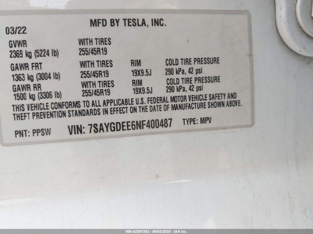 2022 TESLA MODEL Y 7SAYGDEE6NF400487 Photo 8