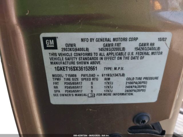 2003 GMC ENVOY 1GKET16SX36152661 Photo 8
