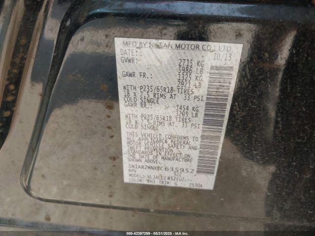 5N1AR2MNXEC635952 Nissan Pathfinder Sv