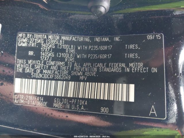 2015 TOYOTA SIENNA 5TDZK3DCXFS662049 Photo 8