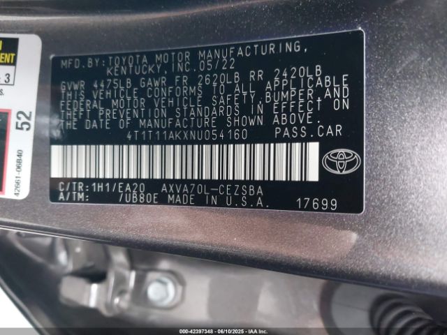 2022 TOYOTA CAMRY 4T1T11AKXNU054160 Photo 8