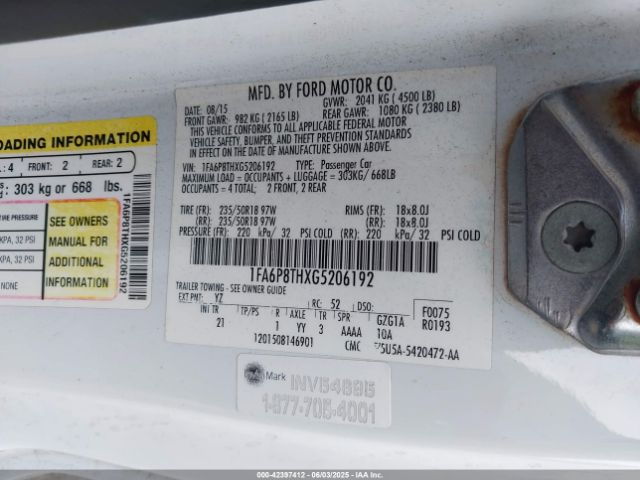 2016 FORD MUSTANG 1FA6P8THXG5206192 Photo 8