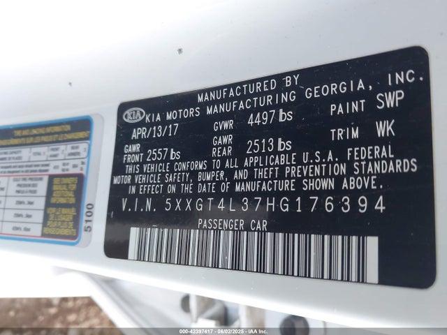 5XXGT4L37HG176394 KIA g 2.4 dohc gdi