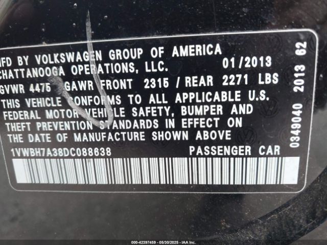 2013 VOLKSWAGEN PASSAT 1VWBH7A38DC088638 Photo 8