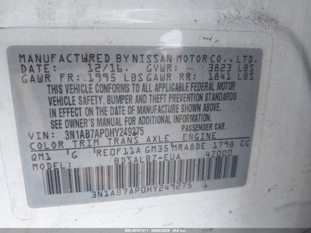 3N1AB7AP0HY249275 Nissan 2017