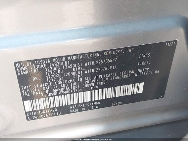 2021 TOYOTA RAV4 HYBRID 4T3RWRFV7MU043264 Photo 8