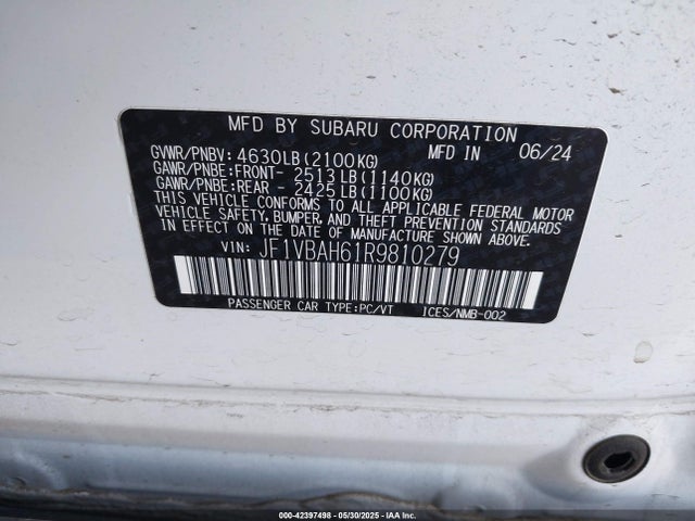 JF1VBAH61R9810279 Subaru dib