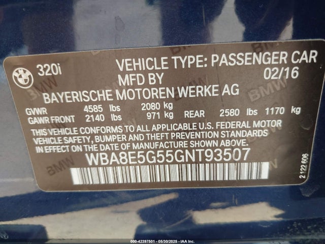 WBA8E5G55GNT93507 BMW 2016