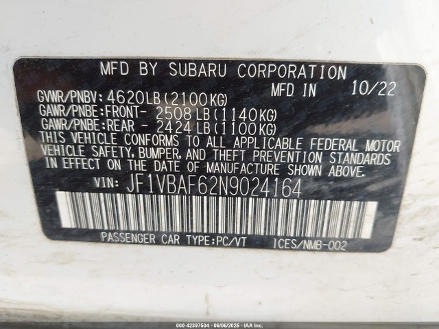 Subaru dib 2022 JF1VBAF62N9024164 Image 9