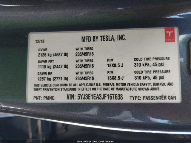 2018 TESLA MODEL 3 5YJ3E1EA3JF167638 Photo 8