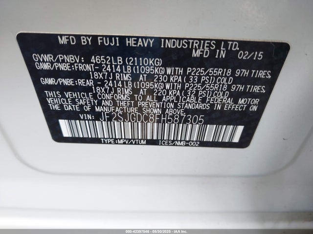 JF2SJGDC8FH587305 Subaru 2.0l turbo u4
