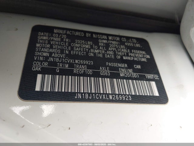 JN1BJ1CVXLW269923 Nissan 2020