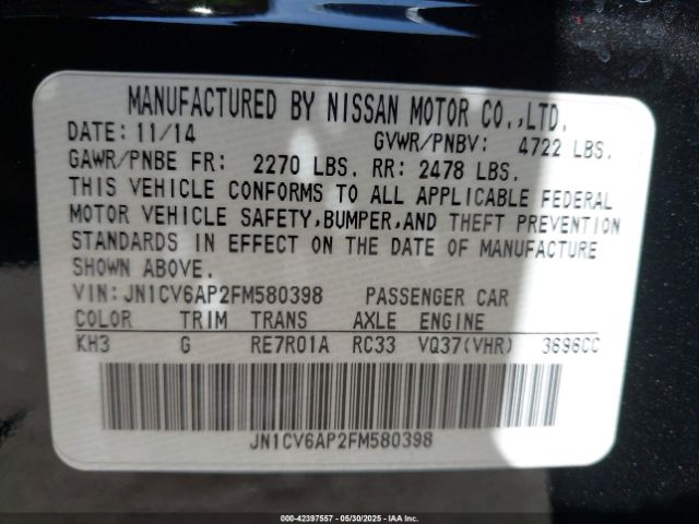 JN1CV6AP2FM580398 Infiniti Q40
