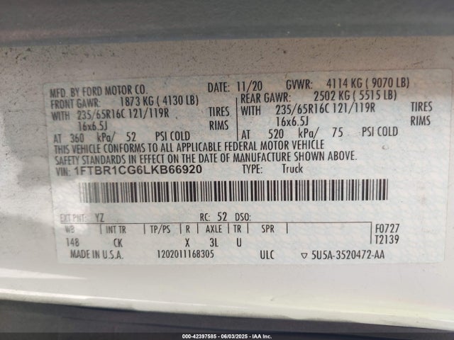 Ford 2020 2020 1FTBR1CG6LKB66920 Image 9