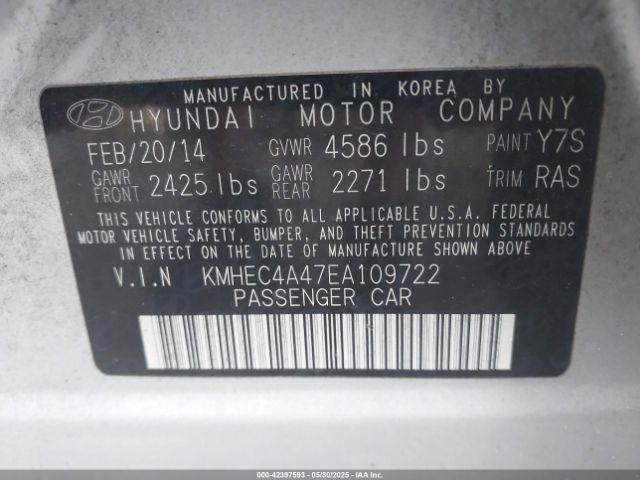 KMHEC4A47EA109722 Hyundai SONATA HYBRID
