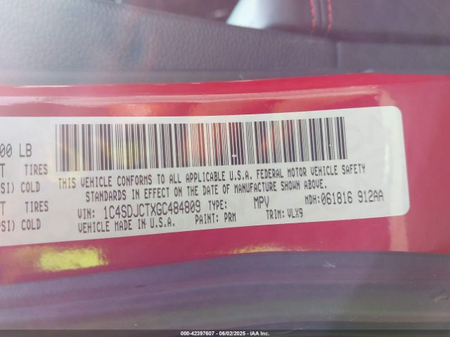 1C4SDJCTXGC484809 Dodge Durango R/t