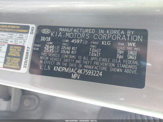 KNDPM3AC4K7593224 KIA Sportage Lx