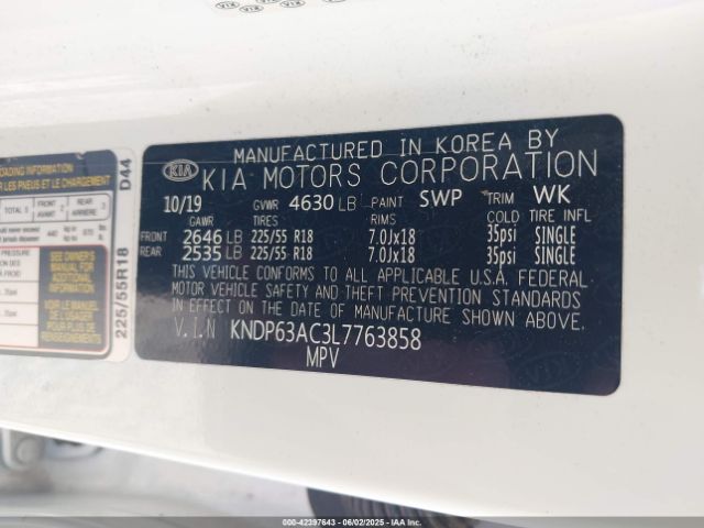 KNDP63AC3L7763858 KIA gdi theta ii