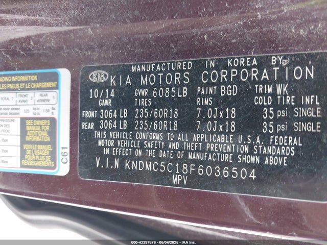 KIA Sedona Sx 2015 KNDMC5C18F6036504 Image 9