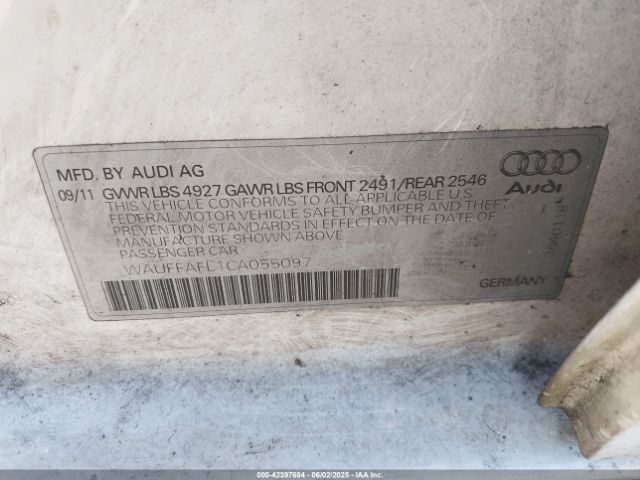 2012 AUDI A4 WAUFFAFL1CA055097 Photo 8