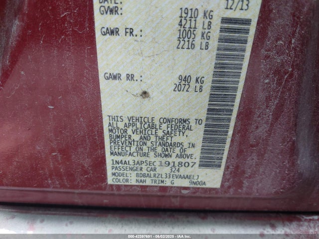 1N4AL3AP5EC191807 Nissan Altima 2.5 S