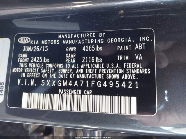 5XXGM4A71FG495421 KIA dohc gdi theta ii