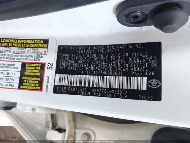 4T1G11AK6MU588031 Toyota a25a-fks