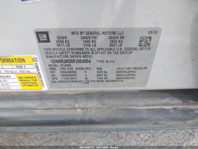 1GNKRJKD6FJ354054 Chevrolet llt