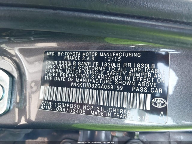 VNKKTUD32GA059199 Toyota 1nz-fe