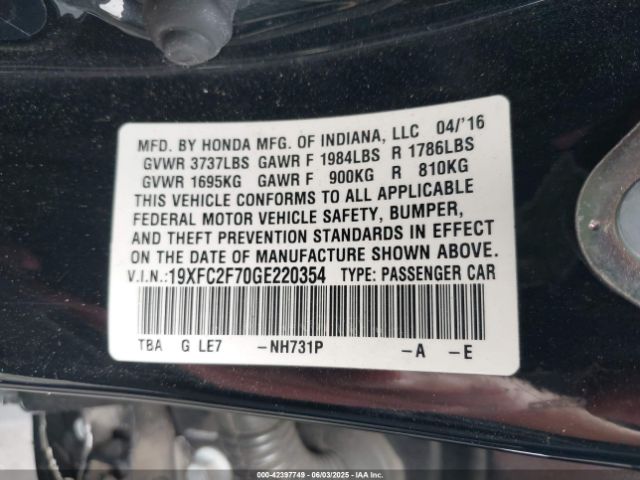 19XFC2F70GE220354 Honda CIVIC EX