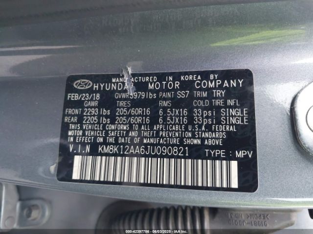 KM8K12AA6JU090821 Hyundai mpi nu